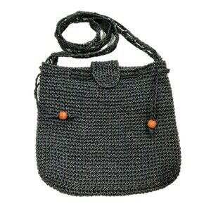Sassy Black Straw Crossbody Hobo Boho Festival Bag Woven Shoulder Handbag Purse
